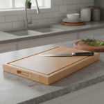 Skärbräda med handtag, spår, mått och oljad - 450x300x40mm - Bild 2