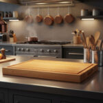 Skärbräda med handtag, spår, mått och oljad - 750x300x40mm - Bild 2